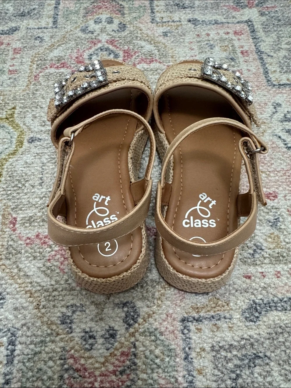 art class Tan Jeweled Buckle Woven Girls' Sandals